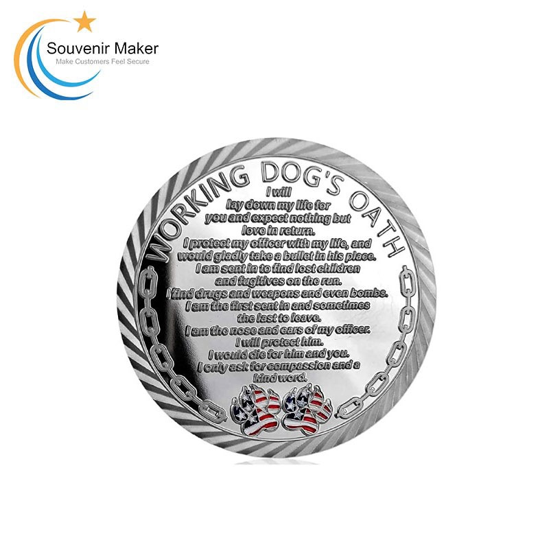 Bright Silver Police Dog K9 Challenge Coin